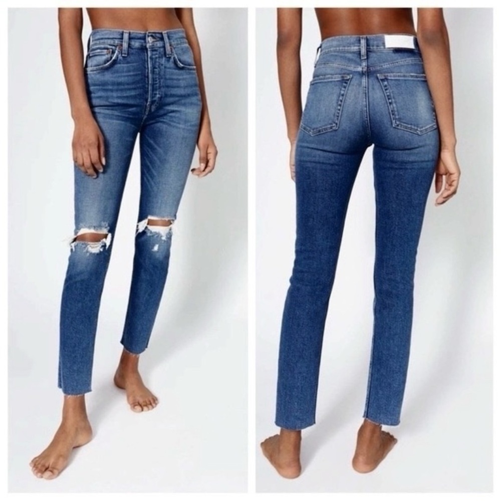 Re/Done 90s High Rise ankle crop Distressed Jeans size 27